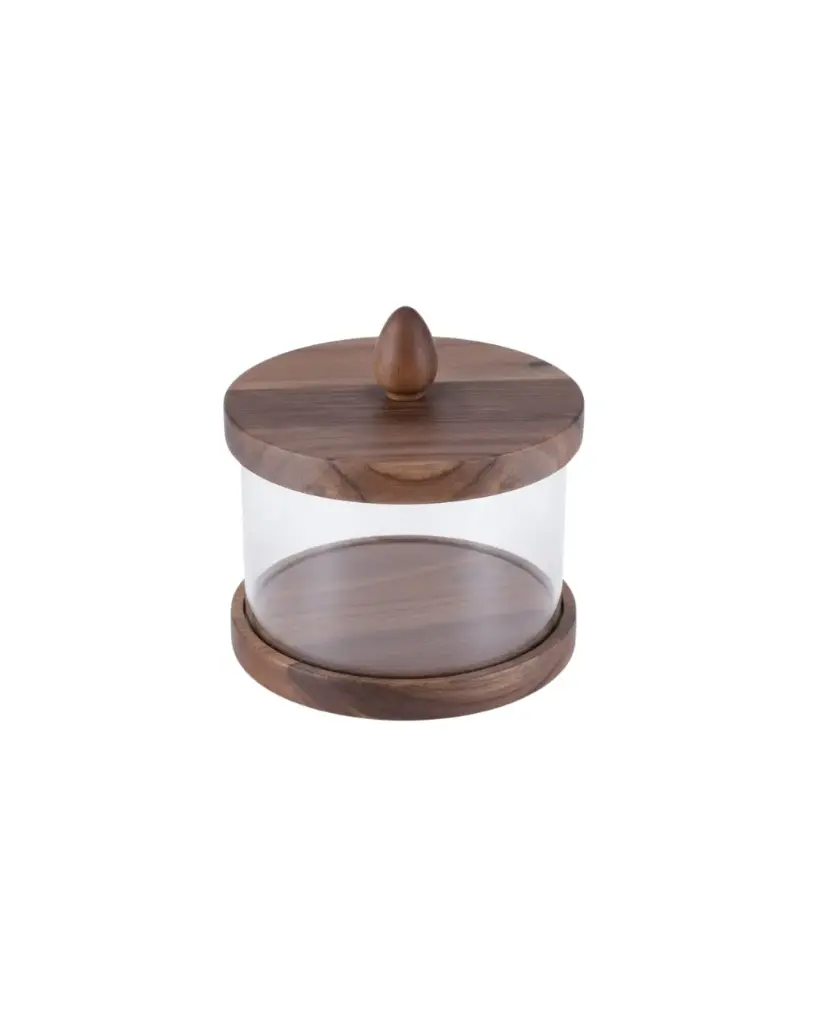 Acrylic Jar with Lid & Wood Base
