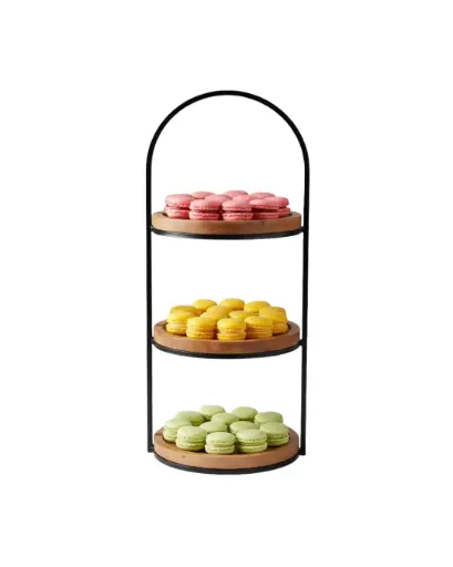 [BD 6033] 3 Tier Iron Frame with 3 Wooden Plinths